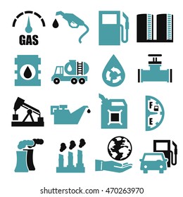 gasoline, gas, oil icon set
