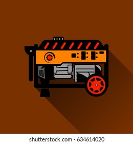 Generador de gasolina Ilustración plana sobre el fondo marrón