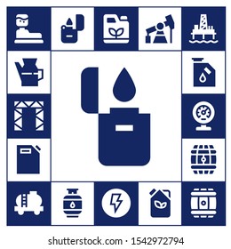 gasoline icon set. 17 filled gasoline icons.  Simple modern icons about  - Water tank, Oil, Rigging, Lighter, Gas can, Gas, Meter, Barrel, Tank, Gasoline, Electricity, Pump jack