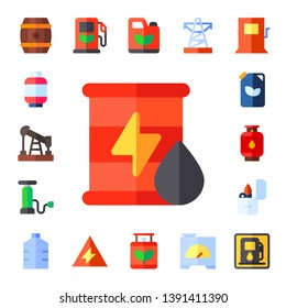 gasoline icon set. 17 flat gasoline icons.  Simple modern icons about  - barrel, gas, oil, pump, fuel, lighter, gallon, gas station, electricity, power line, generator, fuel station