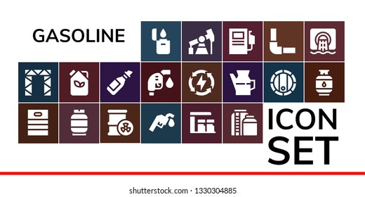 gasoline icon set. 19 filled gasoline icons.  Simple modern icons about  - Lighter, Rigging, Barrel, Gas, Gas station, Tank, Fuel, Oil, Gas fuel, Energy, Pump jack, Fuel station