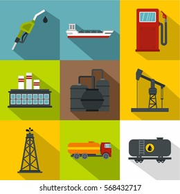 Gasoline icons set. Flat illustration of 9 gasoline vector icons for web