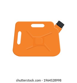 Gasoline jerrycan with cap. Orange petrol canister isolated on white background. Vector cartoon illustration.