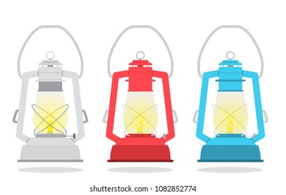 gasoline lamp,a set of old lamps,vector image, flat design