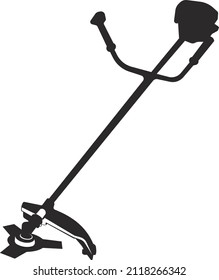 Gasoline lawn mower. Agricultural tools. Black flat symbol.. Isolated image on a white background.