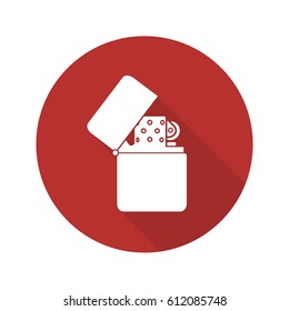 Gasoline lighter flat design long shadow icon. Flip lighter. Vector silhouette symbol
