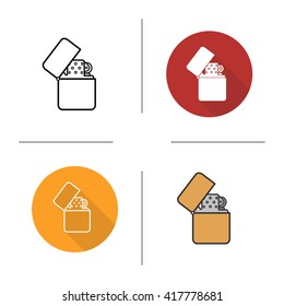 Gasoline lighter icon. Flat design, linear and color styles. Flip lighter isolated vector illustrations