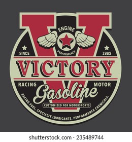 Gasoline motor typography, t-shirt graphics, vectors