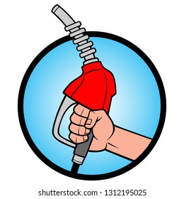 Gasoline Nozzle Icon - A vector cartoon illustration of a hand holding a Gasoline Nozzle.