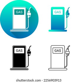 Gasoline Oil Fuel Station Asset Finance Icon, Set of Flat Long Shadow, Black-White Silhouette, Line Art Logo Icon Symbol Isolated on White Background Financial, Bank, Business