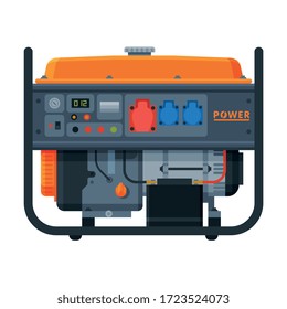 Gasoline Power Immovable Generator, Diesel Electrical Engine Equipment Vector Illustration