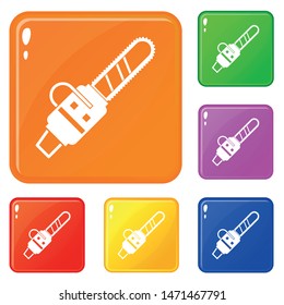Gasoline powered chainsaw icons set collection vector 6 color isolated on white background