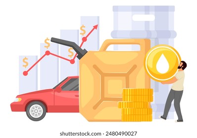 Gasoline price growth fuel cost rising vector illustration