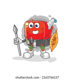 the gasoline pump african tribal fighter mascot. cartoon vector