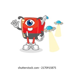 the gasoline pump alien cartoon mascot vector