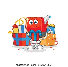 the gasoline pump give gifts mascot. cartoon vector