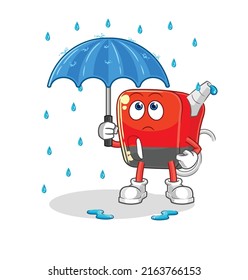 the gasoline pump holding an umbrella illustration. character vector