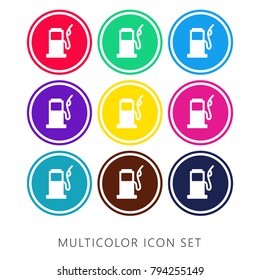 Gasoline Pump nine color flat and material icon set