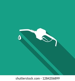 Gasoline pump nozzle icon isolated with long shadow. Fuel pump petrol station. Refuel service sign. Gas station icon. Flat design. Vector Illustration