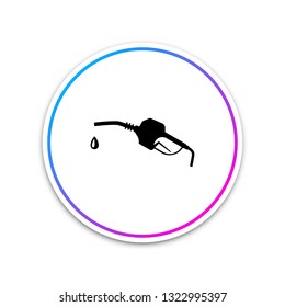 Gasoline pump nozzle icon isolated on white background. Fuel pump petrol station. Refuel service sign. Gas station icon. Circle white button. Vector Illustration