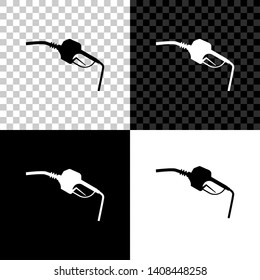 Gasoline pump nozzle icon isolated on black, white and transparent background. Fuel pump petrol station. Refuel service sign. Gas station icon. Vector Illustration