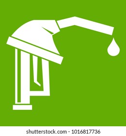 Gasoline pump nozzle icon white isolated on green background. Vector illustration