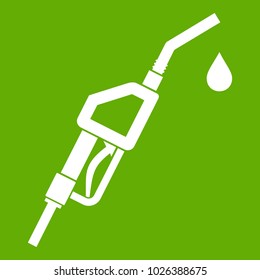 Gasoline pump nozzle icon white isolated on green background. Vector illustration
