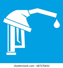 Gasoline pump nozzle icon white isolated on blue background vector illustration