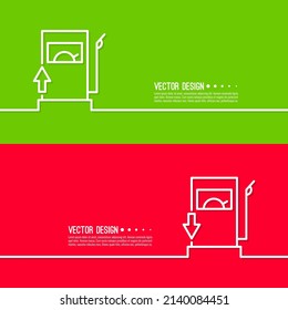 Gasoline pump nozzle sign. Fuel pump petrol station. Vector refuel service illustration. Price increase and drop. 
