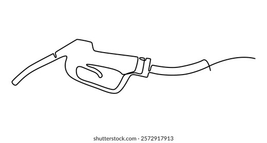 Gasoline pump nozzle sign hand drawn with single one continuous line. Fuel pump petrol station. Vector refuel service illustration, Gas Station Doodle Icon. Hand Drawn Symbol Vector, refueling car. 