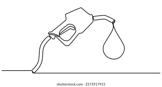 Gasoline pump nozzle sign hand drawn with single one continuous line. Fuel pump petrol station. Vector refuel service illustration, Gas Station Doodle Icon. Hand Drawn Symbol Vector, refueling car. 