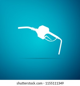 Gasoline pump nozzle sign isolated on blue background. Fuel pump petrol station. Refuel service sign. Gas station icon. Flat design. Vector Illustration