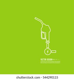 Gasoline pump nozzle sign with lightning. Electro refill symbol.