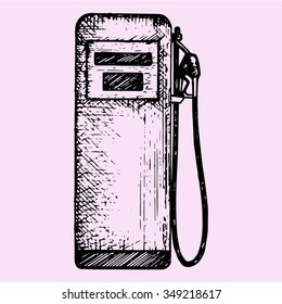 gasoline pump, petrol gas station, doodle style, sketch illustration, hand drawn, vector