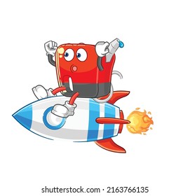 the gasoline pump ride a rocket cartoon mascot vector