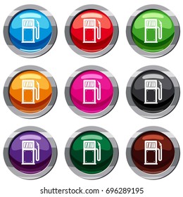 Gasoline pump set icon isolated on white. 9 icon collection vector illustration