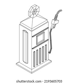 Gasoline pump station retro design. Wireframe low poly mesh vector illustration
