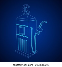 Benzinpumpe Tankstelle Retrodesign. Wireframe Low-Poly-Mesh, Vektorgrafik