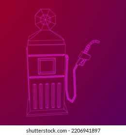 Diseño retro de la estación de bomba de gasolina. Ilustración vectorial de malla baja de malla de alambre