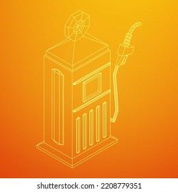 Diseño retro de la estación de bomba de gasolina. Ilustración vectorial de malla baja de malla de alambre