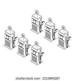 Gasoline pump station retro design. Wireframe low poly mesh vector illustration