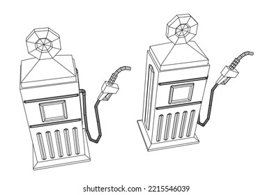 Gasoline pump station retro design. Wireframe low poly mesh vector illustration