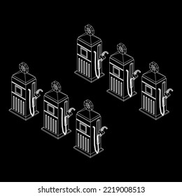 Gasoline pump station retro design. Wireframe low poly mesh vector illustration