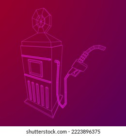 Gasoline pump station retro design. Wireframe low poly mesh vector illustration