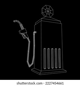Gasoline pump station retro design. Wireframe low poly mesh vector illustration
