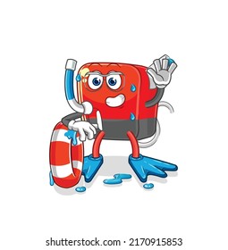 the gasoline pump swimmer with buoy mascot. cartoon vector