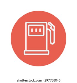 Gasoline pump thin line icon for web and mobile minimalistic flat design. Vector white icon inside the red circle.