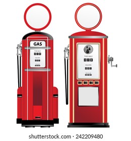 gasoline pumps retro red set vector