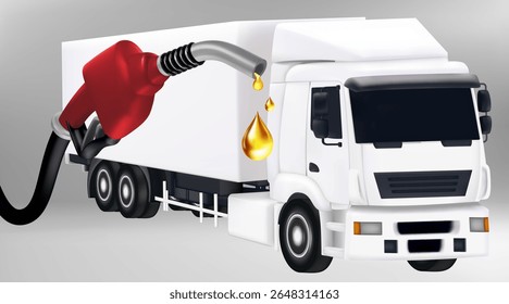 Gasolina bomba de combustível vermelho Banner de publicidade de óleo do motor. Ilustração vetorial 3d com motor Petróleo é um combustível que alimenta o transporte