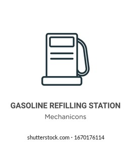Icono vectorial de contorno de estación de recarga de gasolina. Icono de estación de recarga de gasolina en línea delgada, ilustración de elemento simple vector plano del concepto mecánico editable trazo aislado en blanco 